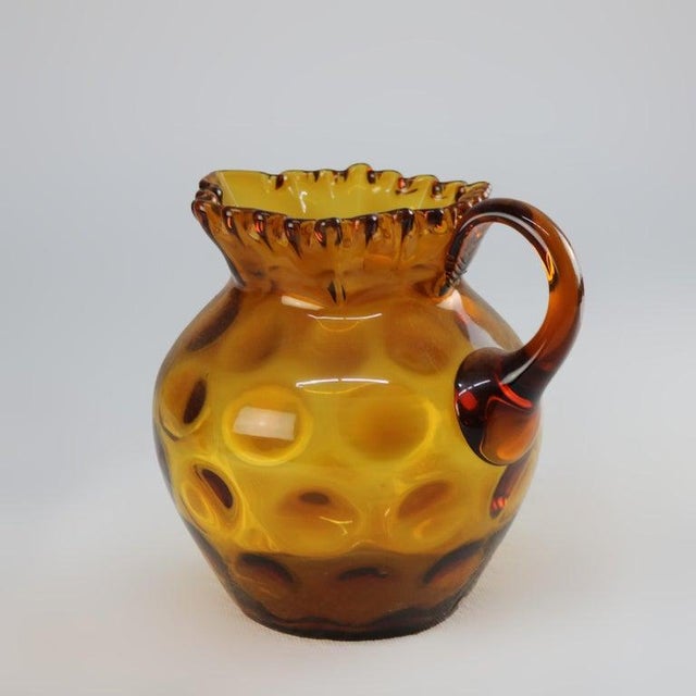 Early 20th Century Amber Coinspot Amber Glass Juice Pitcher With Ruffled Rim 20thC For Sale - Image 5 of 6