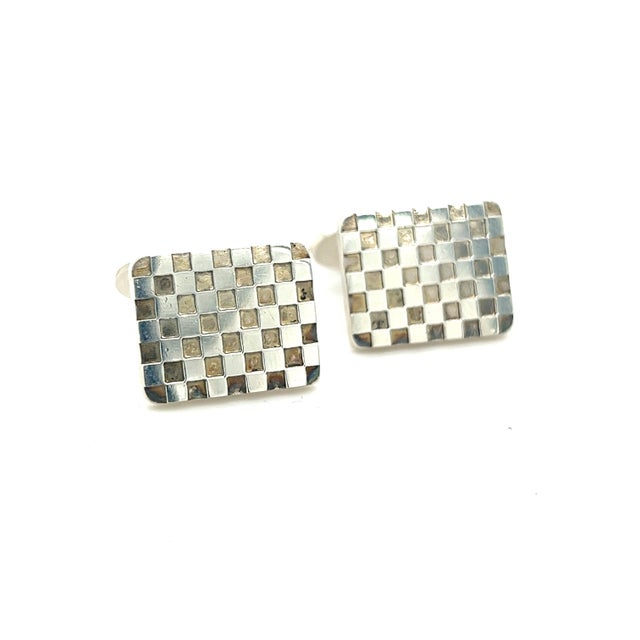 1990s Pair of Georg Jensen Checkerboard Cufflinks Silver Estate For Sale - Image 9 of 10