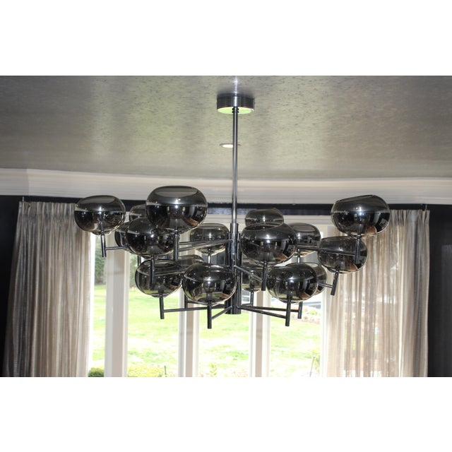 Donghia Renaldo 18-Arm Chandelier Grey Glass Globes Polished Chrome Finish For Sale - Image 10 of 11