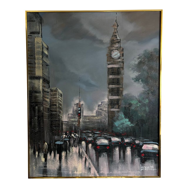 Mid Century Modern Impresssionist Painting of Big Ben in London by Lee Reynolds For Sale