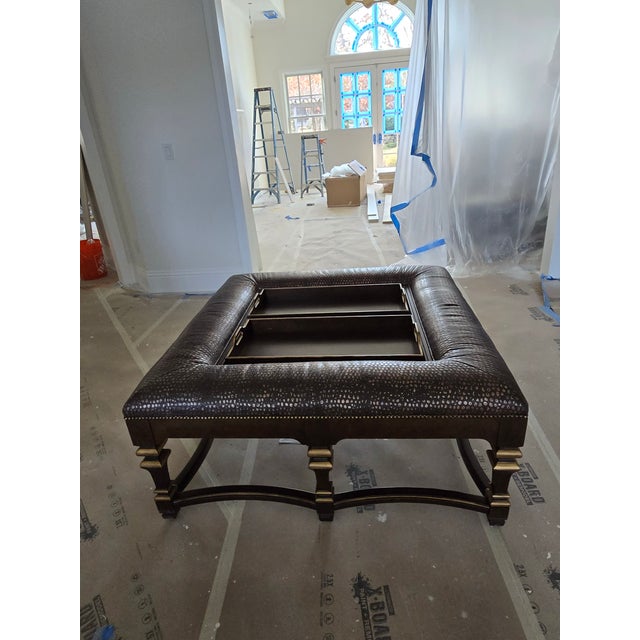 Traditional Century Furniture Leather Ottoman For Sale - Image 3 of 6