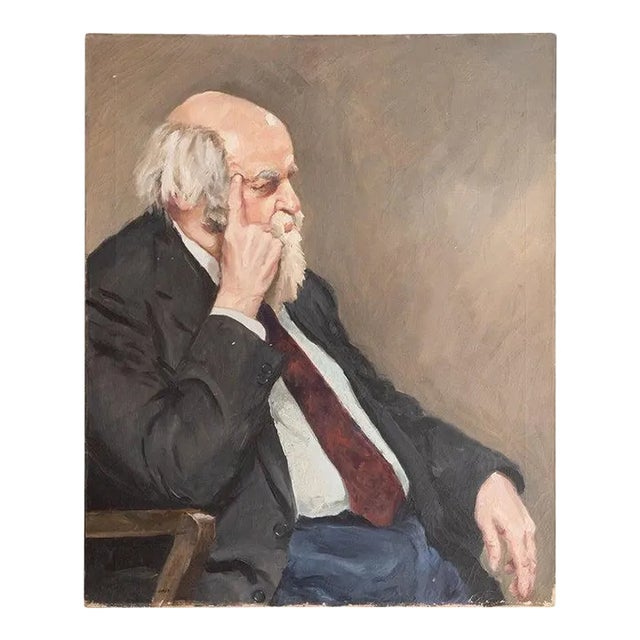 Pensive Elderly Man Portrait Oil Painting For Sale