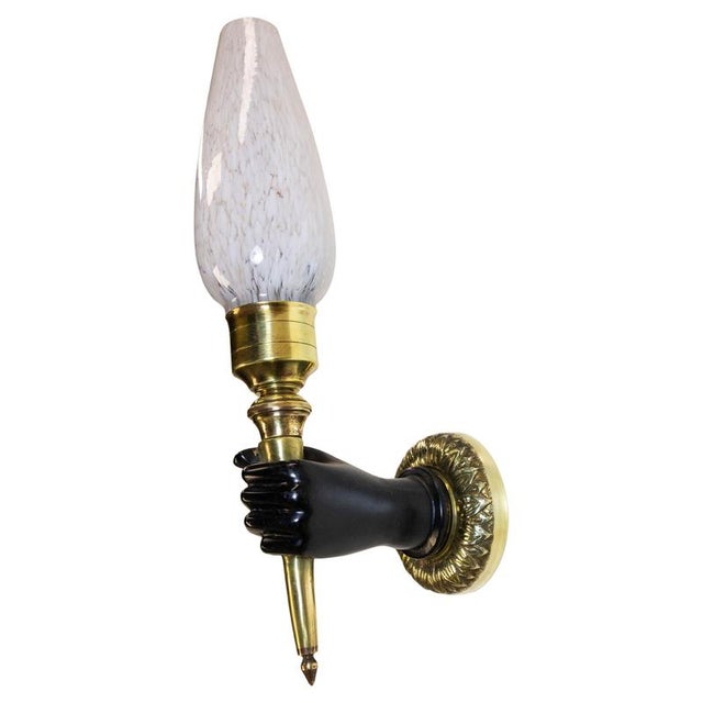 French Brass and Clichy Glass Sconce by André Arbus, 1950s For Sale - Image 11 of 11