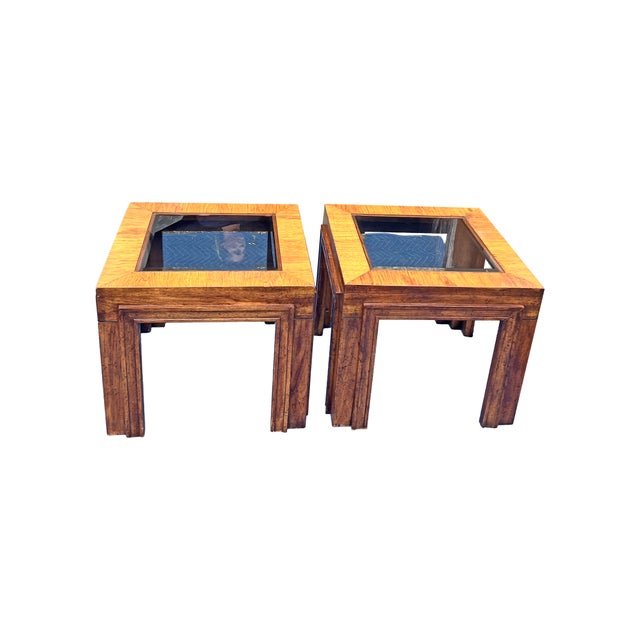 Wood Vintage Pair of Side or Accent End Tables Wood and Glass in Baker Style For Sale - Image 7 of 8