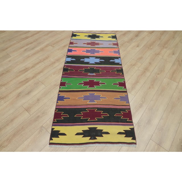 1970s Southwestern Geometric Natural Rainbow Colorful Striped Kilim Rug For Sale - Image 13 of 13