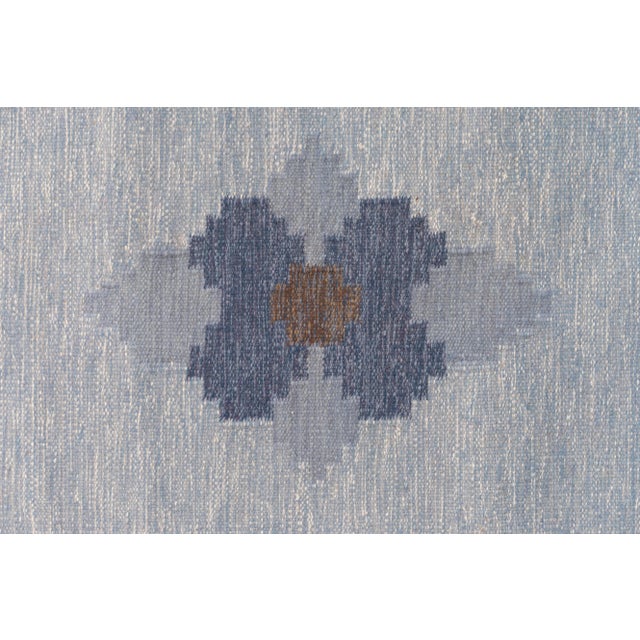 Beige Mid-Century Modern Swedish Kilim Rug in Blues and Browns, 1960s For Sale - Image 8 of 9