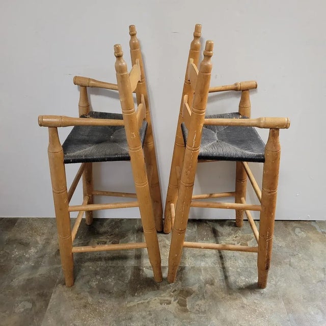 19th C American Rustic Child's Ladder Back High Chair With Rush Seat