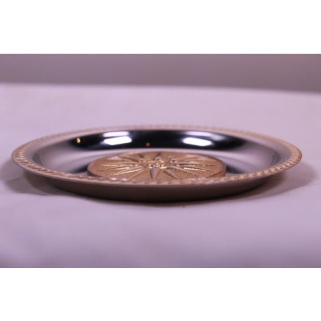 Traditional Antique Gold 24k & Stainless Steel Ornamented With the Ancient Macedonian Symbol or the “Vergina Star” Small Tray For Sale - Image 3 of 6