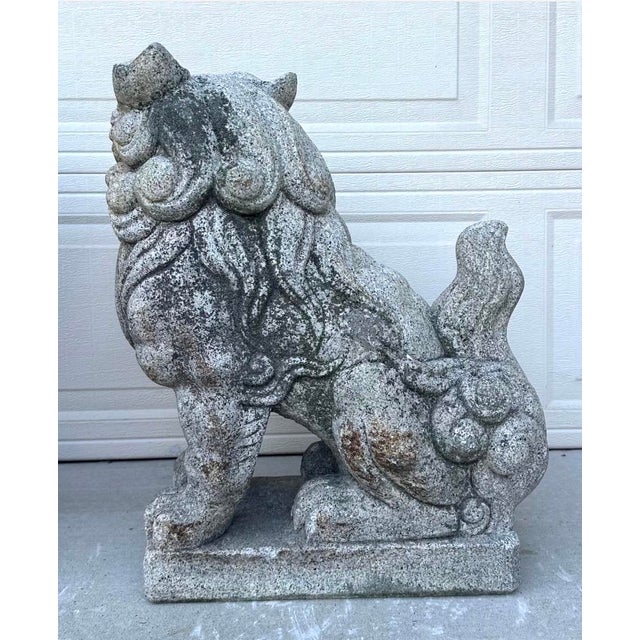 Rare Late 19th Century Meiji Era Japanese Granite Komainu Guardian Lions Hand Carved Stone Foo Dogs / Shishi Pair (C. 1890) For Sale - Image 12 of 18