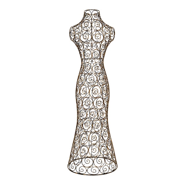 Late 20th Century Sunlit Bronze Scrollwork Wire Dress Form Sculpture — Hollywood Regency Boutique Mannequin Art Object For Sale