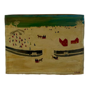 1960s 1st Time to Market, Folk Art O/C Painting by Abraham Feit, New York City Dealer & Artist