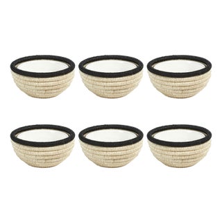 Matera 6.25"Coiled Abaca Condiment Bowls, Set of 6, Black For Sale