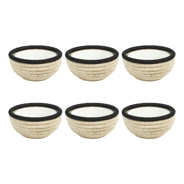 Matera 6.25"Coiled Abaca Condiment Bowls, Set of 6, Black For Sale