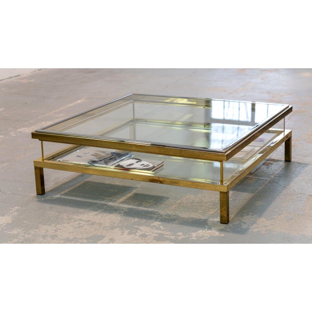 1970s Hollywood Coffee Table in Chrome, Brass, Steel & Glass from Maison Jansen, 1970s For Sale - Image 5 of 17
