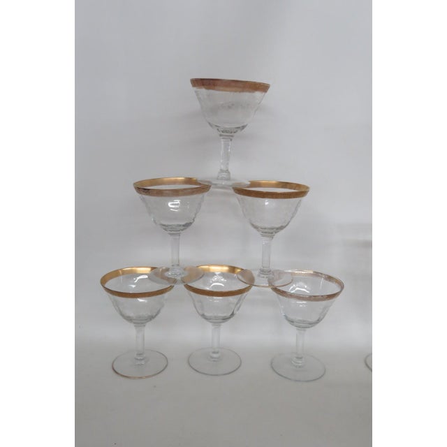 Glass 18pc Paneled Glassware Set Gold Border Crystal Goblets Etched Floral Motif 5112b For Sale - Image 7 of 18