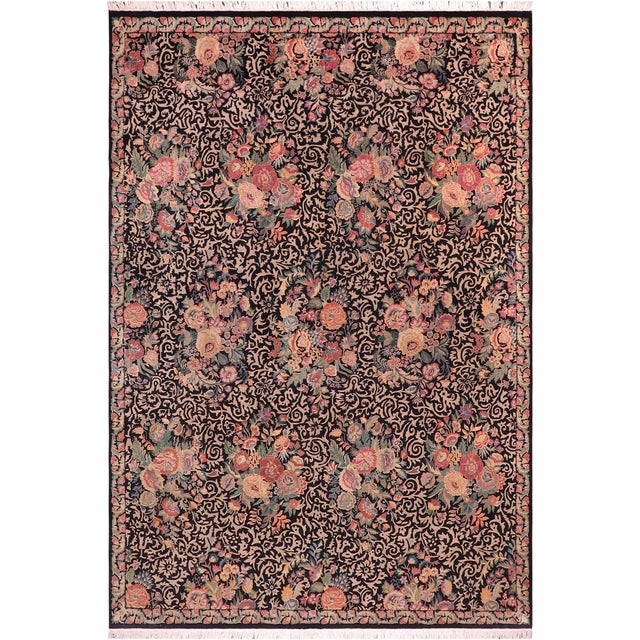 Elegant Botanical Akbar Pak-Persian Black/Black Wool Rug - 9'2'' X 12'5'' For Sale - Image 9 of 9