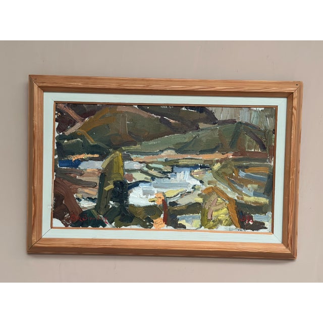 Original oil on canvas – “cubist landscape” by o. Blomberg – signed – vintage & framed – 61 × 41 cm (24" × 16.1") incl....