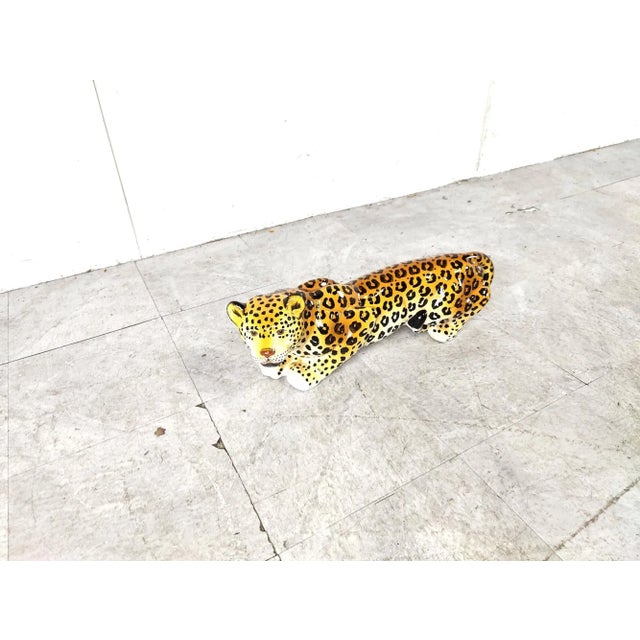Black Vintage Italian Ceramic Hand Painted Leopard, 1960s For Sale - Image 8 of 10