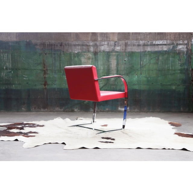 Metal 1990s Mid Century Modern Red Flat Chromed Bar Brno Chair Mies Van Der Rohe For Sale - Image 7 of 11