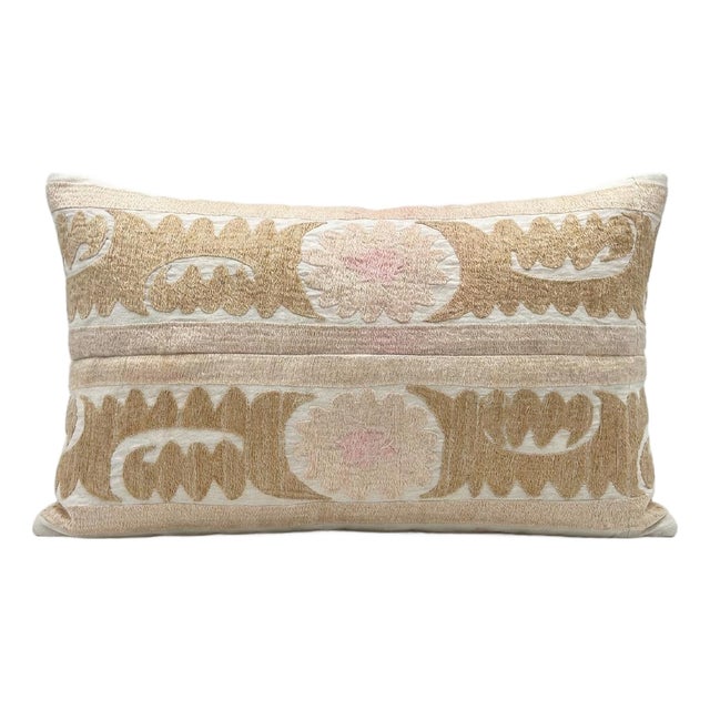 Tashkent Suzani Lumbar Pillow Cover 15'' X 24'' For Sale