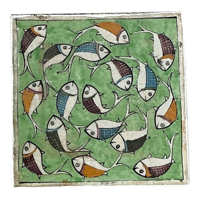 Vintage Hand Painted Fish Tile For Sale