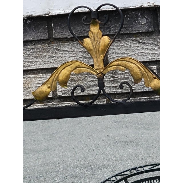 Vintage 1930s American Handmade Wrought Iron Wall Mirror Hand Painted Floral Dec For Sale - Image 9 of 18