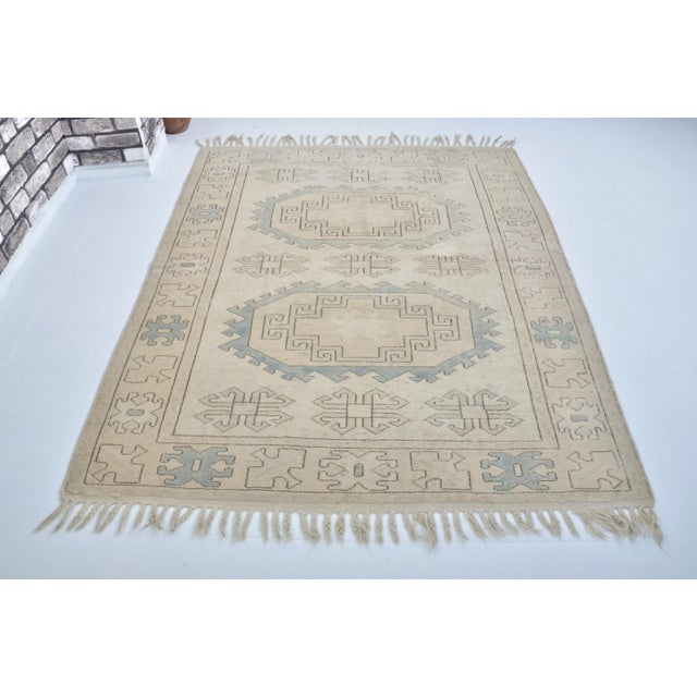 1960s Tan Ecru Handmade Abstract Design Floor Area Turkish Rug For Sale - Image 11 of 11