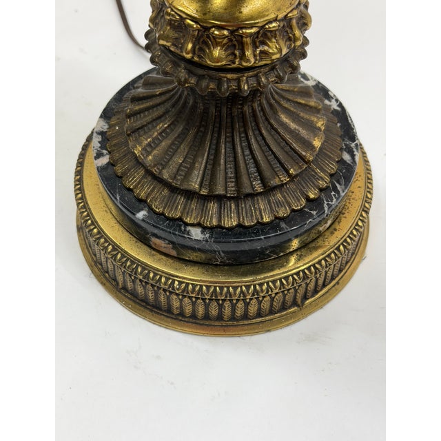 Vintage Neoclassical Cast Brass Urn Table Lamp With Black Marble Base For Sale - Image 10 of 13