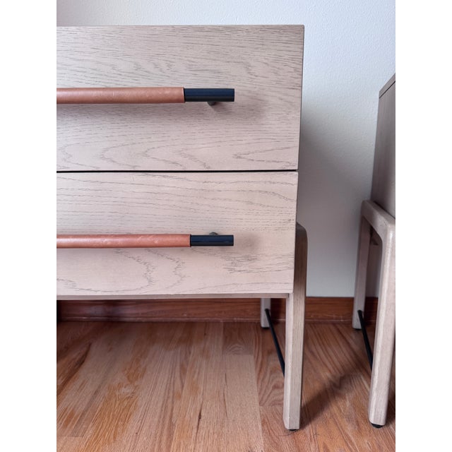 Pair of Four Hands Rosedale Nightstands in Yucca Oak With Leather Accents – Excellent Condition For Sale - Image 10 of 11