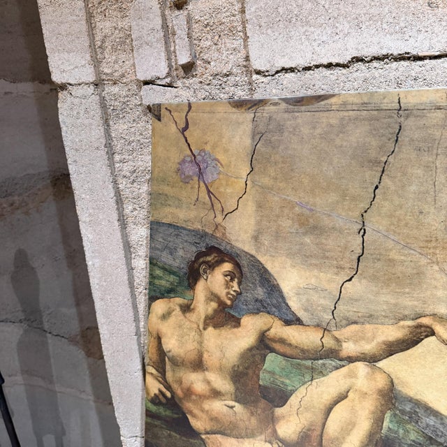 The Creation of Adam Michelangelo by Maria Teresa Mendez Goatskin on Wood For Sale - Image 10 of 14