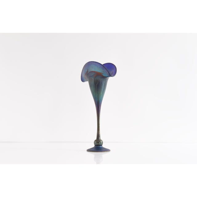 Iridescent Blue Art Glass Vase attributed to Charles Lotton For Sale - Image 5 of 8