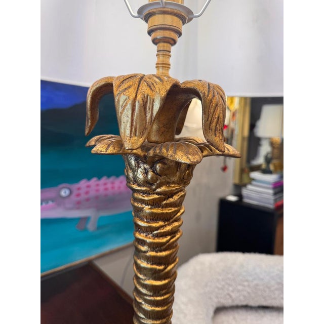 Large Gilded Ceramic Palm Tree Table Lamp, 1960s For Sale - Image 3 of 8