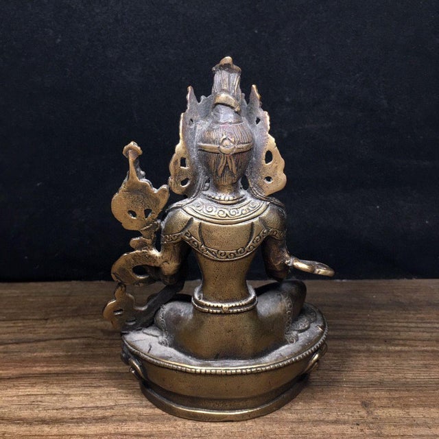 Metal Vintage Bronze Green Tara Statue With Gemstone Inlays For Sale - Image 7 of 9