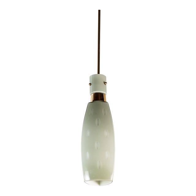 1970s Mid-Century Italian Glass & Brass Pendant For Sale
