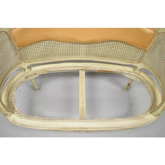 Mid 20th Century Vintage French Louis XV Victorian Style Small Cream Painted Settee Loveseat Sofa For Sale - Image 5 of 12