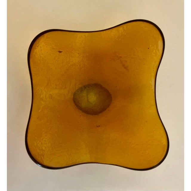 1950s Mid-Century Blenko Wayne Husted Amber Freeform “Amoeba” Art Glass Bowl Sandblasted Makers Mark For Sale - Image 5 of 12