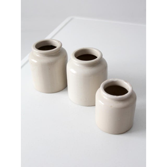 Ceramic Antique Early 20th Century Cream Stoneware Crocks, Set of 3 For Sale - Image 7 of 15