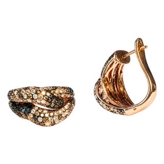 Late 20th Century 14K Pink Rose Gold Multi Color Diamond Knot Earrings Estate, Pair For Sale