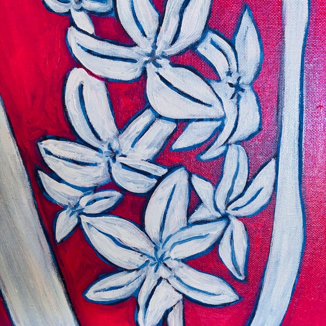 2020s Set of Six Original Framed Flower Paintings, Bright Botanical Wall Art, Oil on Canvas in Bamboo Frame Palm Beach For Sale - Image 5 of 7