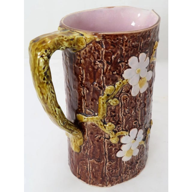Large Size Antique American Victorian Majolica Dogwood Tree & Flower Pitcher For Sale In Boston - Image 6 of 13