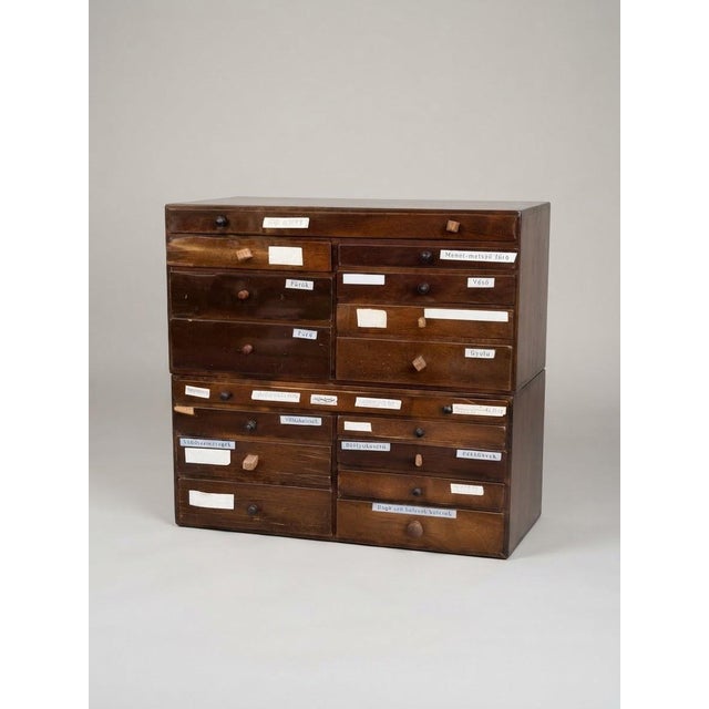 Vintage Hungarian Wooden Tool Cabinet Apothecary Chest with Labeled Drawers, 1950s For Sale - Image 4 of 4