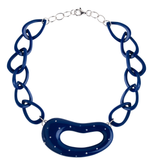Miriam Salat Classic Navy Blue Resin & White Zircon Sterling Silver Necklace
