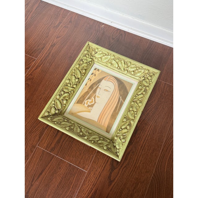 Framed Art Deco Original Art, a Portrait of a Woman, Circa 1930s. Signed Plb and Dated 1935 For Sale - Image 4 of 9
