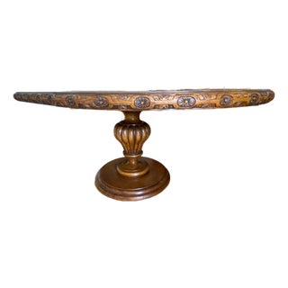 Hand Carved Solid Wood, Round Expandable Dining Table For Sale