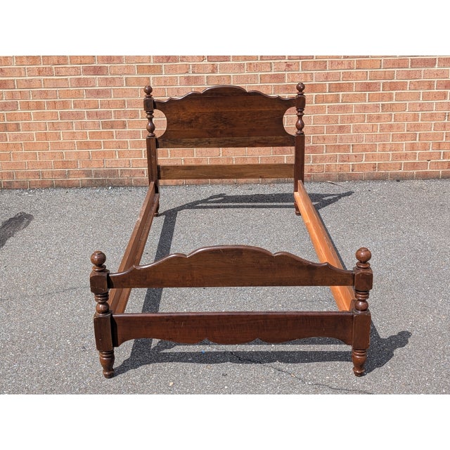 Wood Vintage Twin Size Walnut Cannonball Bedframe For Sale - Image 7 of 7