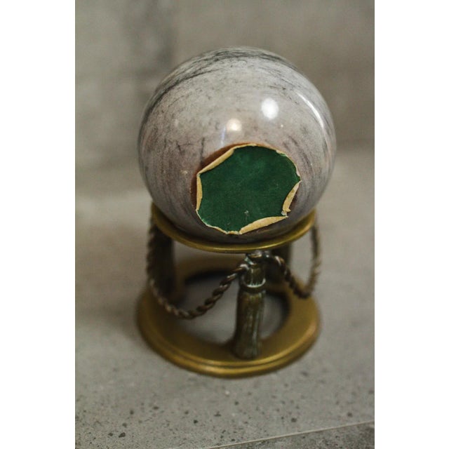 VIntage Grey Marble Sphere With Brass Stand For Sale - Image 4 of 8