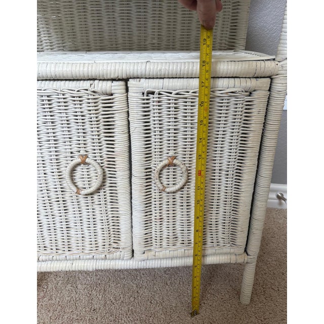 Vintage White Wicker Étagère With Double Door Cabinet & Curved Frame For Sale - Image 9 of 12