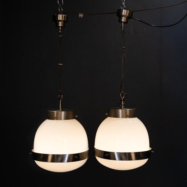 Italian Delta Opaline Pendant Lights by Sergio Mazza for Artemide, 1960s, Set of 2 For Sale - Image 12 of 14