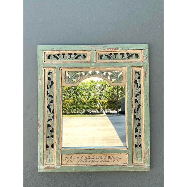 Wood Vintage Distressed Carved Wood Mirror For Sale - Image 7 of 12