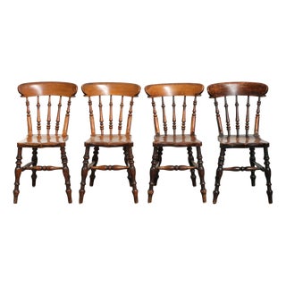 Antique English Wooden Farmhouse Windsor Chairs, Set of 4 For Sale